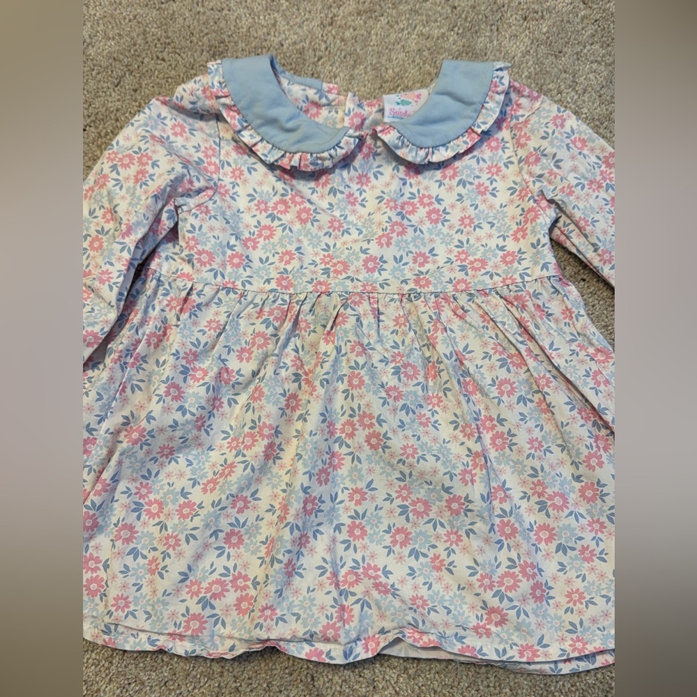 Floral Kids Shirt with Blue Collar